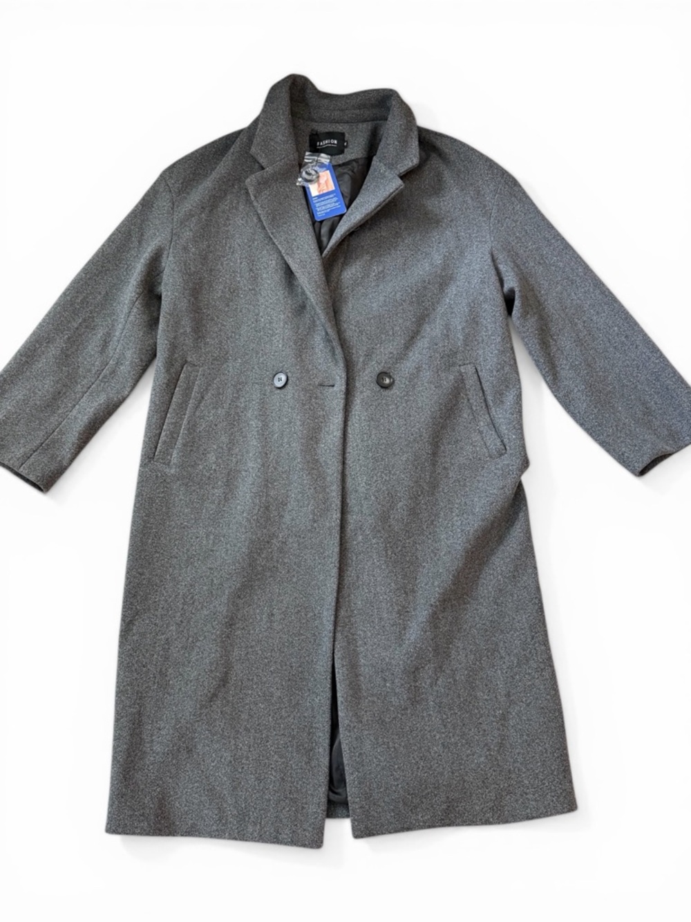 Women's Charcoal Gray Wool-Blend Long Trench Coat
